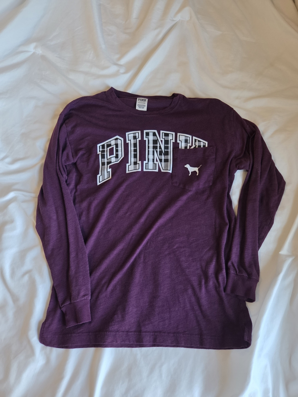 PINK Victoria's Secret Long Sleeve Pocket Tee - Purple